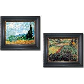 Artistic Home Gallery Wheatfield and Cypress & Field with Poppies by Van Gogh 2-pc Premium Black & Gold Framed Canvas Gift Set (Ready-to-Hang)