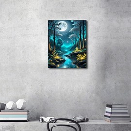 TISHIRON Paint by Numbers Adults Forest Landscape Adult Paint by Numbers Moonlight Painting by Numbers Kits Night Landscape DIY Oil Hand Painting Crafts 40 x 50 cm (Frameless)