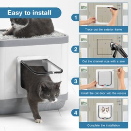 Roxanex Cat Door Security Pet Sliding Door with 4 Way Lock, Weatherproof Cat Flap for Indoor and Outdoor Door, Window, Wall (White, L, 2cm Thick)