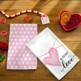 ARKENY Valentines Day Kitchen Towels Set of 2,Pink Heart Love Dish Towels 18x26 Inch Drying Dishcloth,Farmhouse Home Decoration AD218