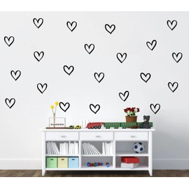 ZzMY 56pcs Set Heart Wall Stickers 4 Different Shapes of Hearts Hand Drawn Heart Decals Nursery Wall Decor Kids Room Wall Art Wall Decals Easy to Stick Y88 (Black)