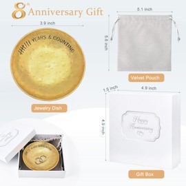 CEELGON 8 Year Wedding Anniversary Bronze Gifts 8th Gifts 4" Bronze Jewelry Tray Engraved Decorative Dish Wedding Gifts for Couple for Him or Her