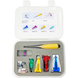 ANCLLO Bias Tape Maker with Sewing Awl, Beading Needles, Adjustable Binder Clip, Foot Press - 6 mm. 12 mm. 18 mm. 25 mm Tape Maker Set Practical Bias Tape Maker Set