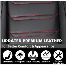 FiveFox Fit Canyon Car Seat Covers (Front Pair) for Select GMC Canyon 2015-2024 2025 - Full Coverage Leather, Waterproof & All Weather Seat Cushion Protector, Black with Red Trim