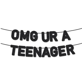 Banner de cumpleaños número 13 para adolescentes para decoraciones de cumpleaños número 13 – NO DIY, purpurina negra