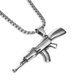 Men's Stainless Steel Pendant Chain AK47 Army Rifle for Men 18 K Gold-Plated Silver Necklace Gun Necklace Army, Rock Style Fashion Jewellery Necklaces for Boys, Boys, Father's Day Gift, 60 cm,