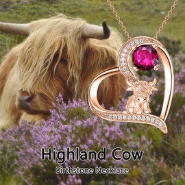 MEIDERBO Highland Cow Necklace 925 Sterling Silver July Birthstone Pendant Highland Cow Jewelry Gifts for Women
