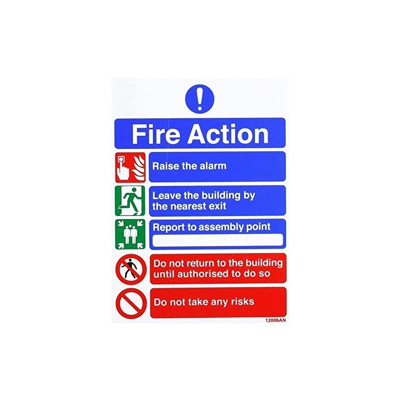 V Safety 12006AN-R General Fire Action 5 Message Risks Sign,