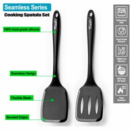 600˚F Heat Resistant Silicone Spatula Set, 13.6" Kitchen Spatula Turners for Non Stick Cookware, Flexible Spatulas with Thin Edges, Seamless Cooking Utensils for Fish, Eggs, Pancakes, BLACK