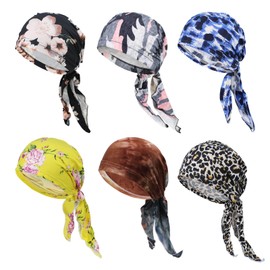 Scott Edward Turbantes elásticos de 3/6 Piezas para Mujer Africano Nudos diseño de impresión pañuelo para la Cabeza en la Playa turbante suave plisado para la cabeza