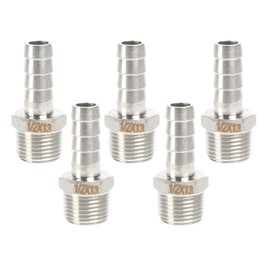 QiiMii Stainless Steel 304 Male Threaded Barb Hose Pipe Fitting Tail Connector with Thread Adaptor DFE Tail Pipe 1/2" x13MM， 5 Pack