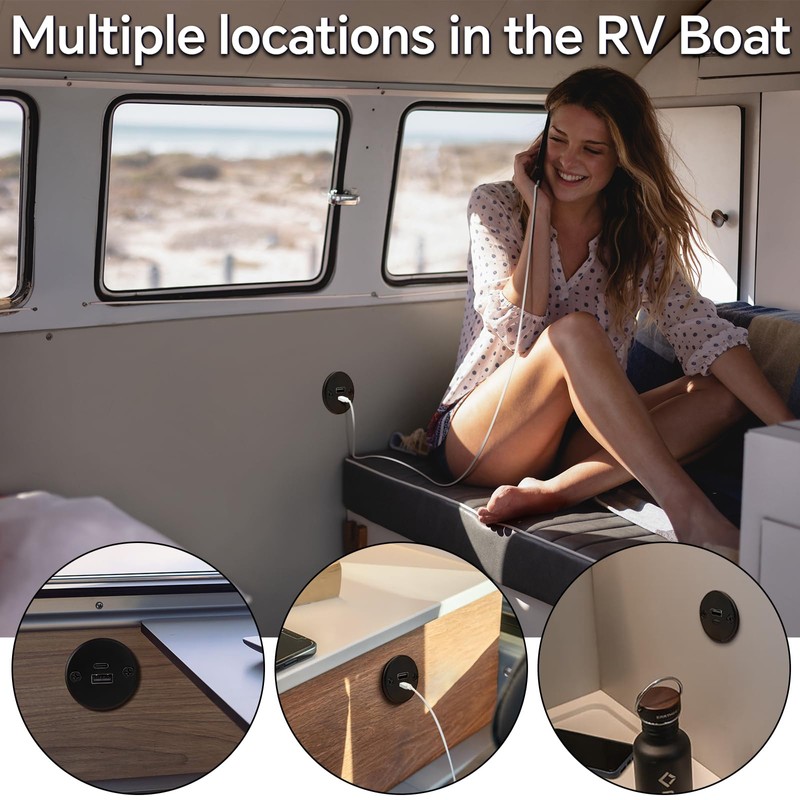 CamperXlite RV USB C Outlet 12V/24V All-aluminum QC 3.0 USB