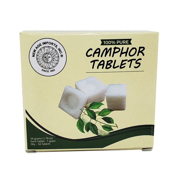 Camphor Tablets 50 Grams Pack Inscent | Premium Quality Refined Camphor Blocks 100% Natural for Incense, Insenses Aromatherapy, Odor Eliminator, Puja, Alcanfor by New Age Imports, Inc.® (50 Grams)