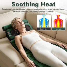 Full Body Massage Mat with Heat, 10 Vibrating Nodes Pad with 9 Modes & 3 Heating Levels, Detachable Neck and Foot Massager with Head & Inflatable Lumbar Pillow, Anti-Slip for Bed Sofa Home, Green