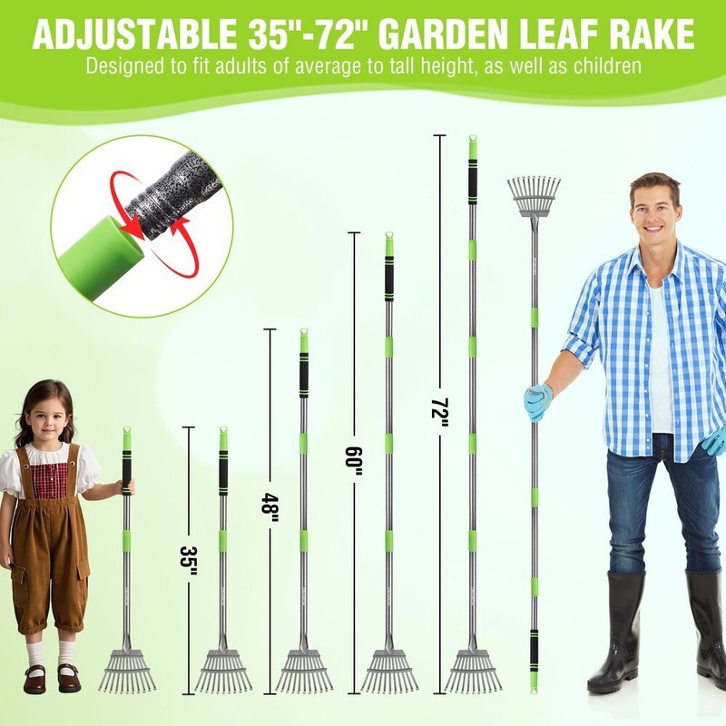 WORKPRO Heavy Duty Leaf Rakes 35-72" Adjustable Handle Metal Garden