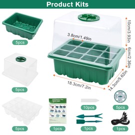Mini Greenhouse Propagation, Pack of 5 Indoor Greenhouse Propagation Box with Light, Greenhouse Propagation Tray with High Lid, Seedling Starter Trays, Propagation Set, 10 Labels, 2 Tools, for