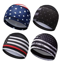 WHAMZ33 W 4 Pack Dew Rags Sweat Wicking Doo, Cycling Motorcycle Quick Drying Beanie Caps (USA Doo Rag)