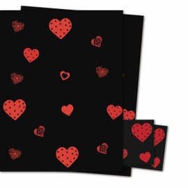 Red Hearts on Black Wrapping Paper - 2 Sheets of Giftwrap and Tags - 70x50cm - Wedding Anniversary Valentine's - Recyclable & Eco Friendly
