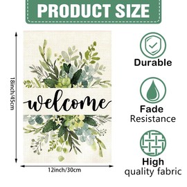 DMERBYL Spring Floral Welcome Garden Flag 12x18 Inch Double Sided Outside, Eucalyptus Seasonal Farmhouse Yard Outdoor Flag