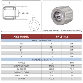 XIKE 10 Pcs HF081412 8x14x12mm Outer Octagon One Way Needle Roller Bearings Compatible EasyWring Spin Mop and More.