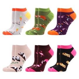 WeciBor Women's Colorful Funny Novelty Low Cut Ankle Socks, 6 Pairs Cute Animal, Sizes 4-7