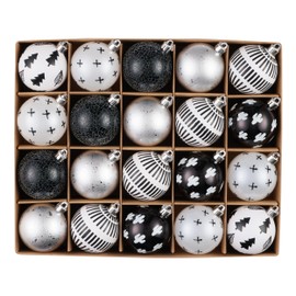 DecorbyHannah Christmas Tree Ornaments, 20ct 60mm Black White Christmas Ball Ornaments for Xmas Tree Decorations, Shatterproof Decorative Boho Aztec Christmas Ornaments Set for Modern Home Décor