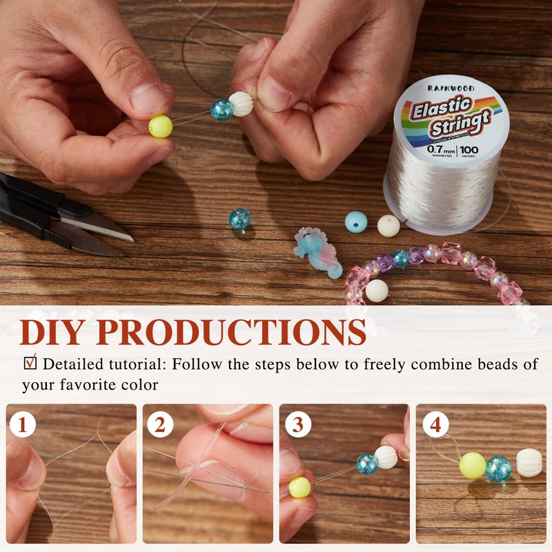 Elastic Bracelet String Cord Kit: 2 Rolls of 200m (0.5mm)