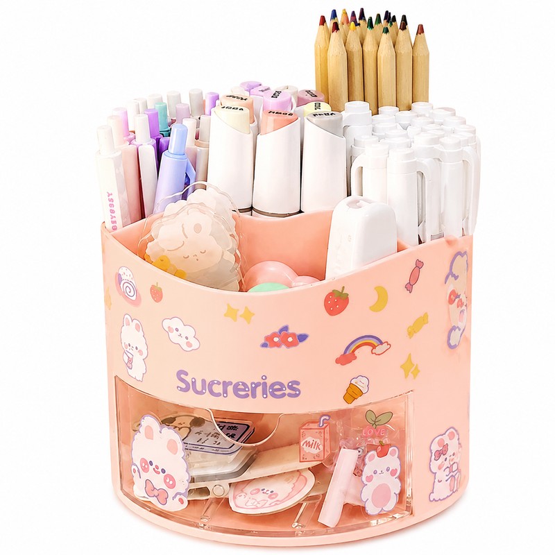 Cute Rotating Pen Holder Organizer for Desk Storage – Kawaii