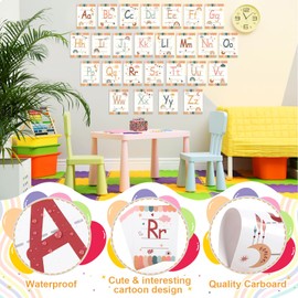 Sophena 36 Pieces Alphabet Bulletin Board Set, Number ABC Posters for Classroom Wall Boho Rainbow Classroom Decor Educational Cards Learning Colors Shapes Cards Poster