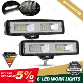yeeaut78 Pair 6"Inch 60W LED Work Lights Bar Flood Fog Lamp Offroad Driving Truck SUV ATV