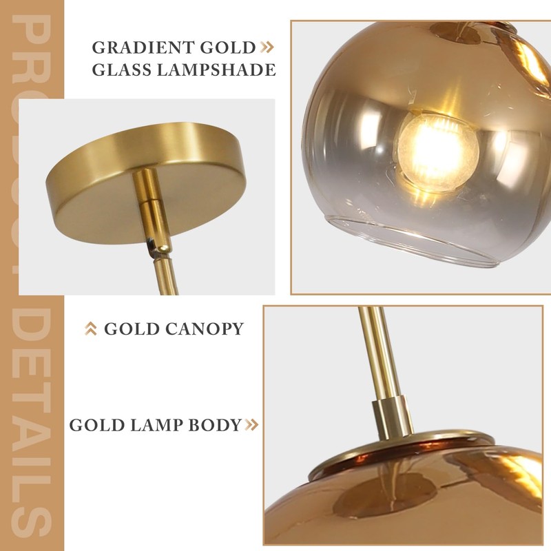 KCO Lighting 1 Light Pendant Lighting Gradient Gold Glass Pendant