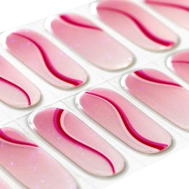 Semi Cured Gel Nail Strips, 20 Pcs Salon-Quality Y2K GEL NAIL STICKERS, Long Lasting Easy Application & Removal, Includes Prep Pads, Nail File & Wood Stick, UV Lamp Required, Pink Glitter Nails