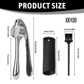 Knoblauchpresse Edelstahl, 3 Stück Garlic Press Set - Hochwertiger Knoblauch Zerkleinerer Mit Schäler & Reinigungsbürste,Praktische Knoblauch-Presse,Profi Garlic Press Crusher