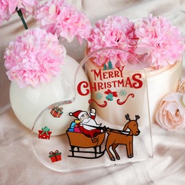 Acrylic, Heart-Shaped Transparent Acrylic Plaque, for Christmas Home Decoration, Good Friend Gifts, Mum Birthday Gifts, And Retirement Gifts for Women, Featuring Santa with Gifts Design