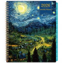 2026 Monthly Planner - 2026 Planner, Monthly Calendar 2026, Jan. 2026 - Dec. 2026, 9" x 11", 12 Month with Tabs & Pocket, Flexible Cover, Twin-Wire Binding, Thick Paper - Starry Skies Painting