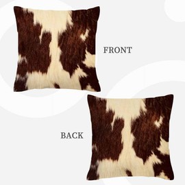 IBILIU Cowhide Print Throw Pillow Covers 18X18,Cow Hair Cow Skin Pattern Brown and White Cotton Linen Cushion Cases Decorative Pillow Cases for Couch Sofa Bedroom