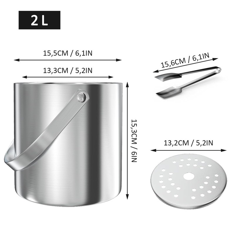 thirei 2L Ice Cube Tray, Stainless Steel Ice Container, with