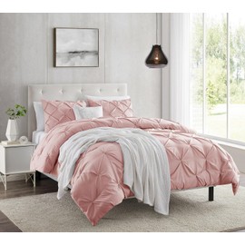 Nestl Twin Duvet Cover Set Pintuck - Double Brushed Peach Beige Duvet Cover Twin 2 Piece with Button Closure, 1 Pinch Pleated Twin Size Duvet Cover 68x90 inches and 1 Pillow Sham Peach Beige Duvet Set