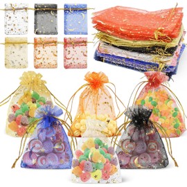 120 Pcs Organza Bags, 3.5 X 4.7 in Moon Star Small Gift Bags with Drawstring, Multicolor Drawstring Gift Bags Party Favor Bags Candy Goodie Bags Pouch Jewelry Sachet Bags for Party Supply