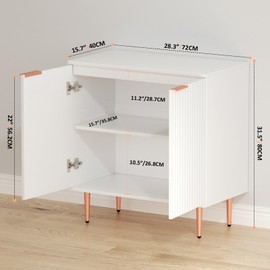 EOYUTLLY White Fluted Buffet Cabinet,Wood Sideboard Buffet Cabinet with Storage & Rose Gold Colored Metal Legs, Accent Cabinet for Living Room,Dining Room,Kitchen, Assemble Easily