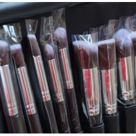 buttercupfrosting Professional 10 pcs Kabuki makeup brush set with PU vegan leather brush roll