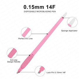 10PCS Disposable Microblading Eyebrow Pen – Nano Blade Tattoo Hand Tool with Pigment Sponge for Precise Brow Shaping (10PCS Pink Pen 0.15 14F)