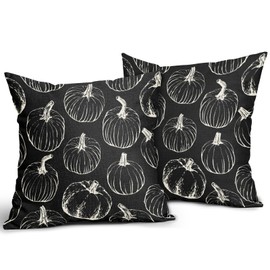 Aytipun Black Fall Pumpkin Pillow Covers 18x18 Set of 2 Autumn Themed Thanksgiving Cream Print Decorative Throw Pillows Outdoor Pillowcase Farmhouse Linen Cushion Case Decor for Home Sofa Couch Bed