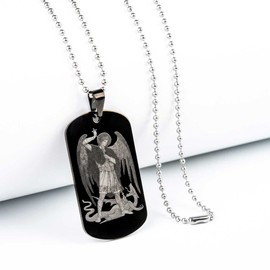 Sainstone St Michael Archangel Protection Pendant Necklace Amulet Talisman with Motivational Prayer - Protect Us for All - Inspirational Dog Tag Stainless Steel Gifts for Men Women