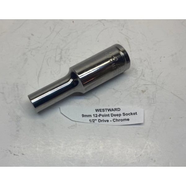 WESTWARD 9mm 12-Point Deep Socket - 1/2" Drive - Chrome