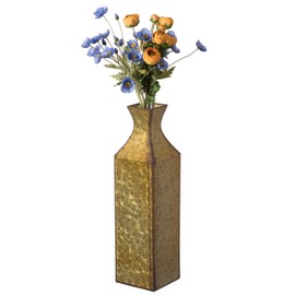 20 inch Antique Style Metal Bottle Shape Gold Floor Vase for Entryway, Living Room, Dining Room, Home Decor, Centerpiece, Ornamental, Vintage-Inspired, Elegant Tall Statement Piece, Medium