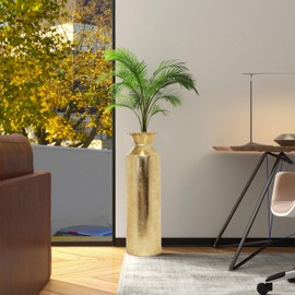 Gold Tall Floor Vase 21.65in Metal Decorative Flower Bucket Vases for Twigs Branches Dried Flowers Home Decor Housewarming Gift for Spa Reiki Meditation Settings O5 (Gold vase-L)