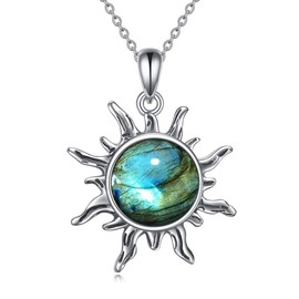 TIGER RIDER Labradorite Sun Necklace for Women 925 Sterling Silver Cabochon Gemstone Jewelry Gifts for Mother