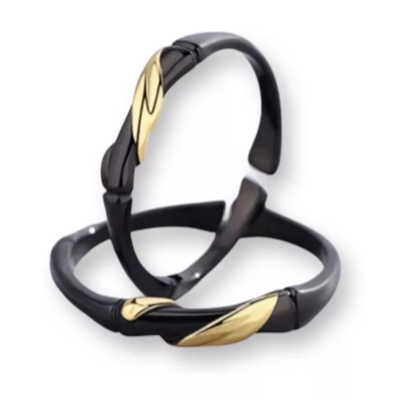 Dtup Set Anillos Pareja Calidad Oro Negro Bambú Elegante Regalo
