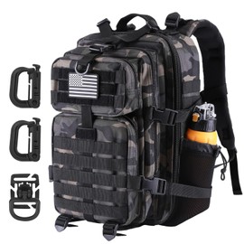Hannibal Tactical 28L MOLLE Assault Pack, Tactical Backpack Military Army Camping Rucksack with Bottle Holder, 3-Day Pack, Black Camo